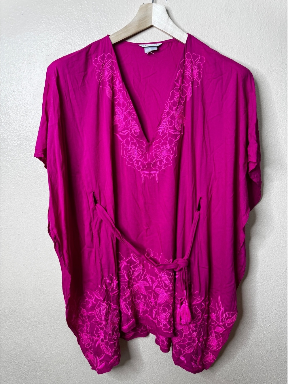 Trina Turk Womens XXS/XS Pink Floral Embroidered Kaftan Swim Cover Up Belted